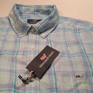 Vineyard vines Tucker Baja blue linen shirt (L)